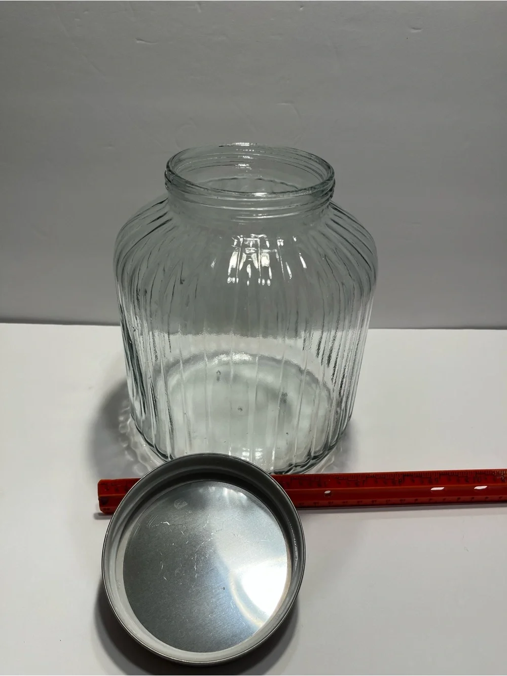Large Ribbed Glass Storage Jar with Metal Lid | Farmhouse Apothecary Canister